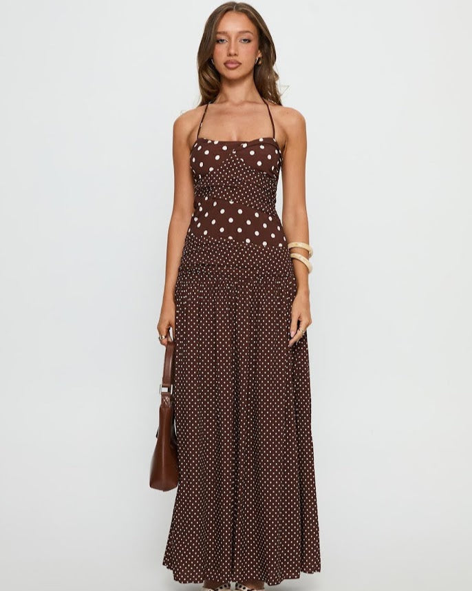 Marguerite Dress | Brown Polka