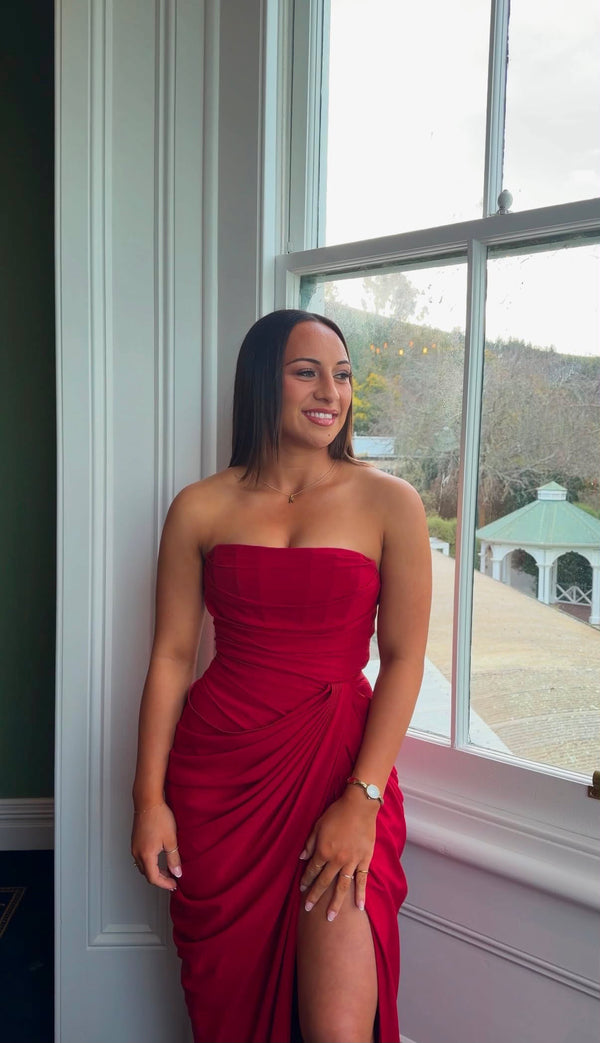Style Rotate customer @keisha_egan wearing Cyra Dress | Deep Red