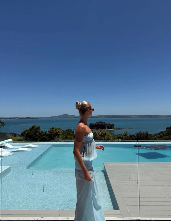 Style Rotate customer @charlieeoconnelll wearing Romeo Gown | Aqua