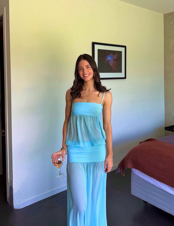 Style Rotate customer @cammybeazley wearing Romeo Gown | Aqua