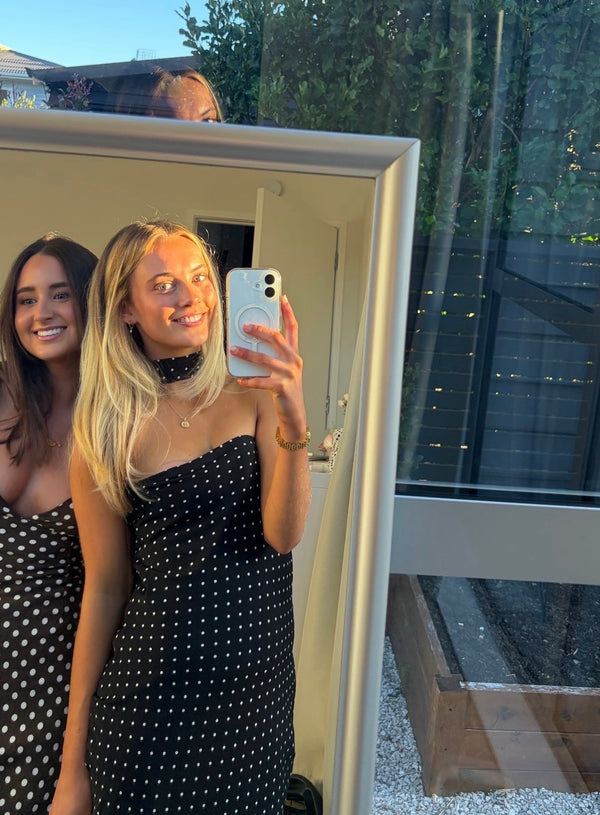 Style Rotate customer @ggdickey wearing Under The Pagoda Maxi Dress | Black Polka