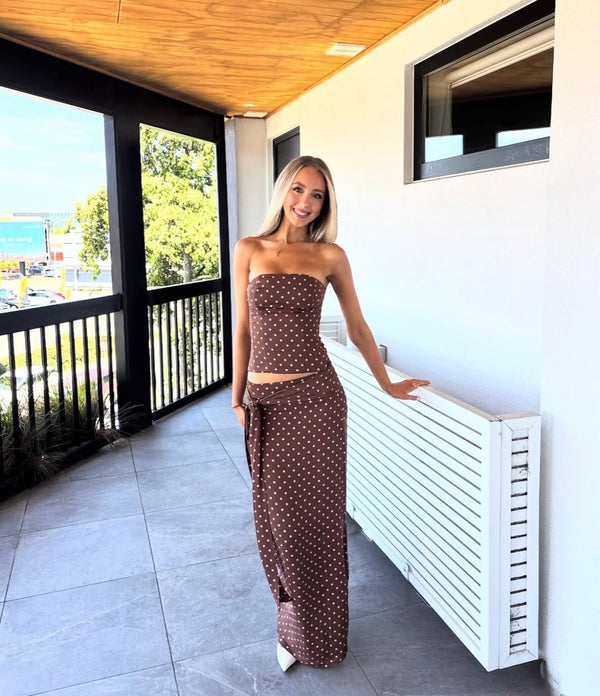 Style Rotate customer @chloe.barbour wearing Charlotte Set | Cocoa