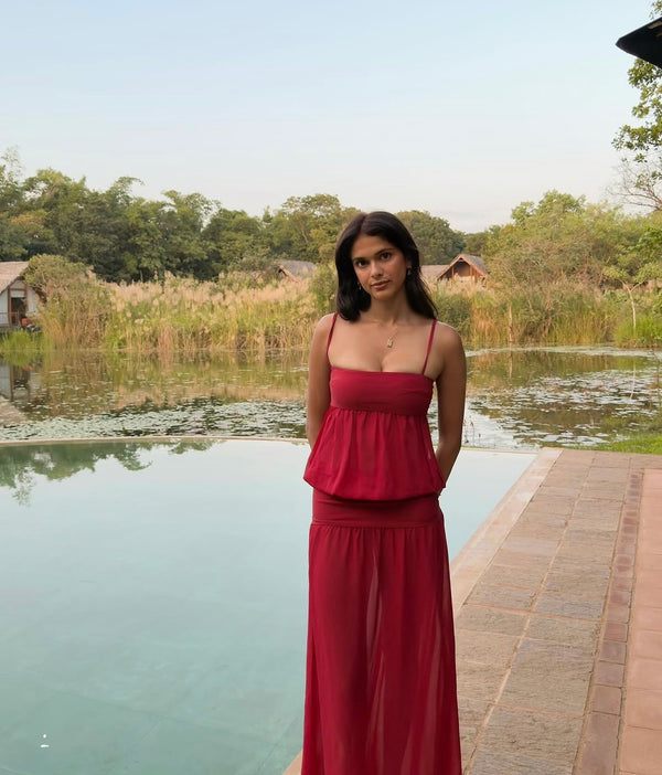 Style Rotate customer @kaelynntb wearing Romeo Gown | Red