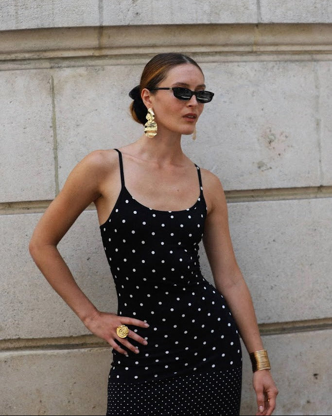 With Harper Lu Slip Dress | Black Polka