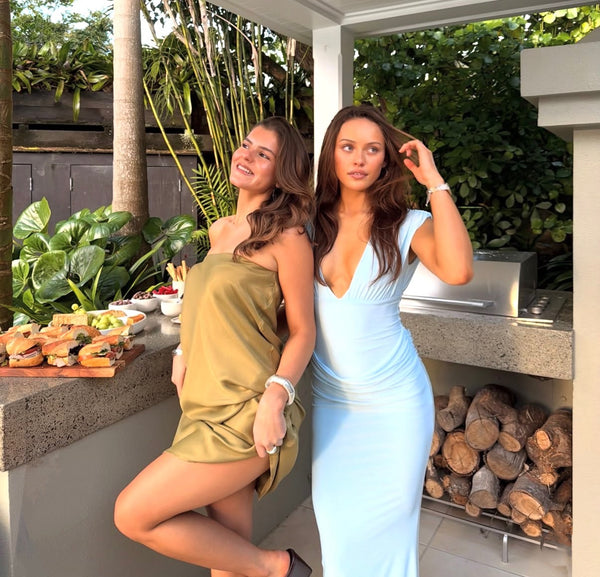 Style Rotate customer @kianacookk wearing Double Layer Plunged Dress | Blue